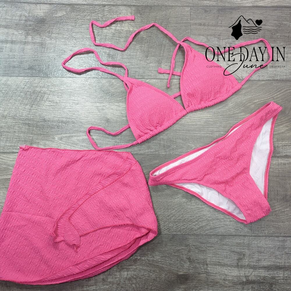 Shene Textured Triangle 3 Piece Bikini Swimsuit Size L